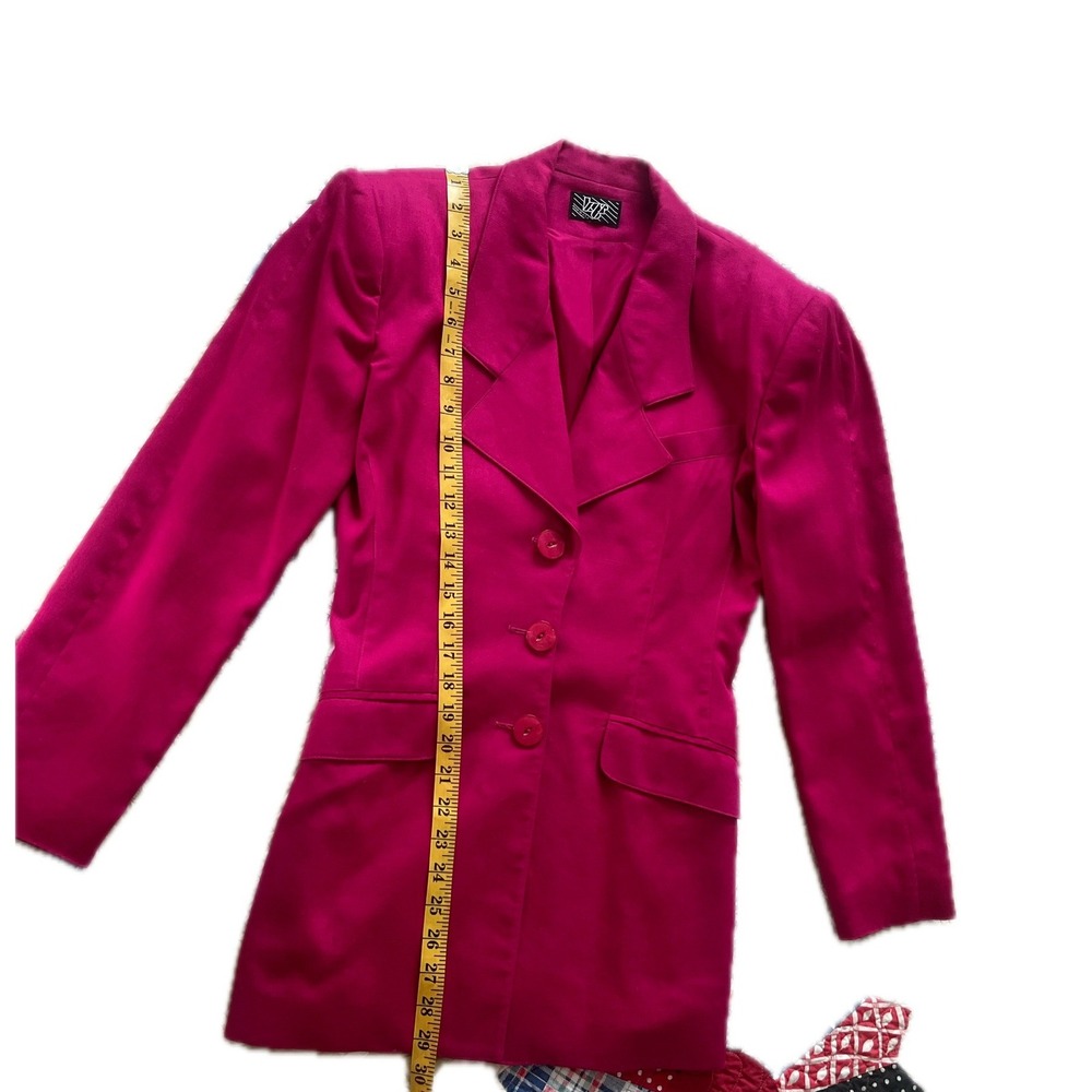 Vintage 80s Pink Blazer Jacket Made in USA Sz 4 Rayon Linen Cinched Back Barbie - Picture 3 of 7